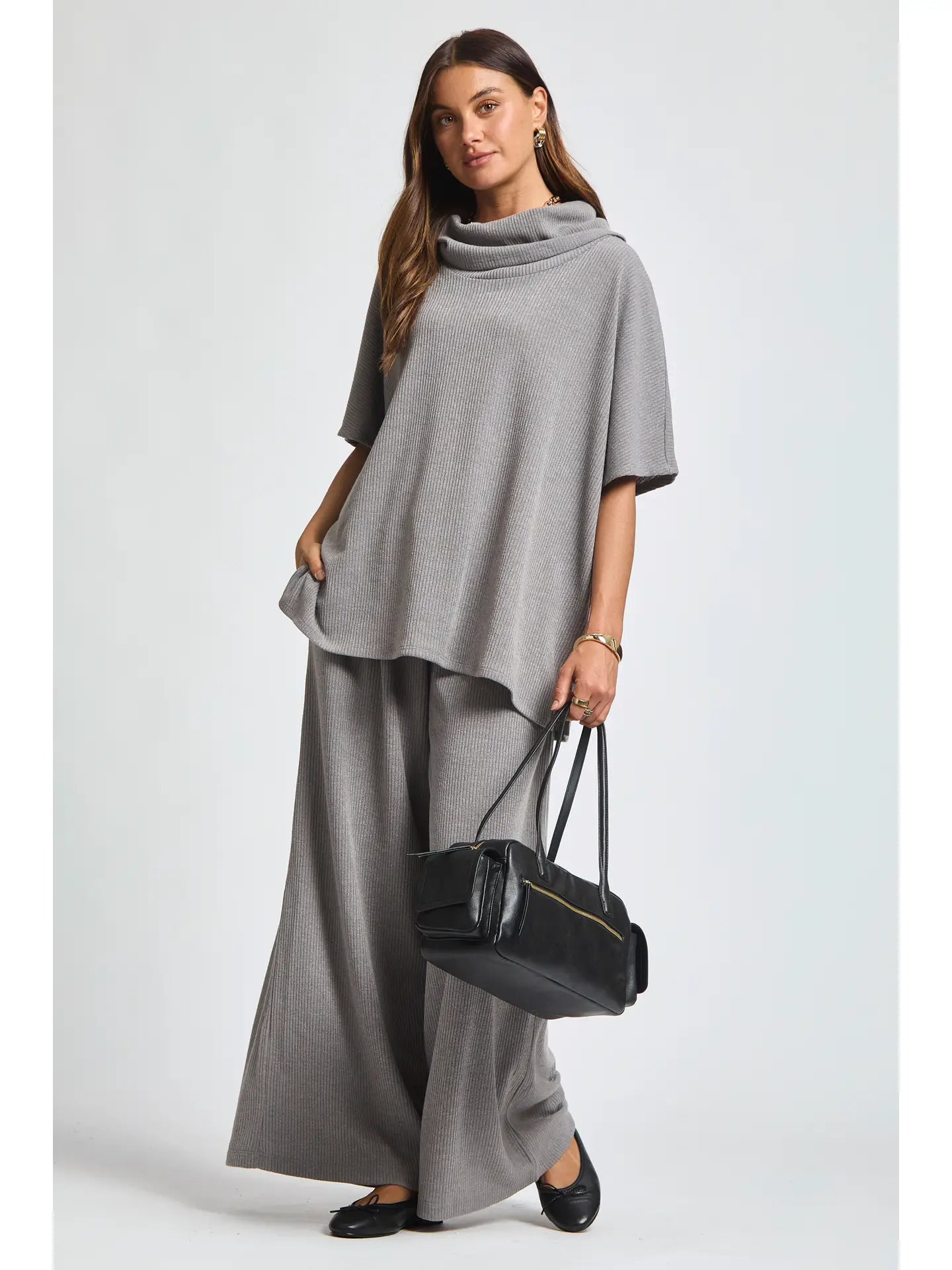 Everyday Luxe Cowl Neck Lounge Set - Grey