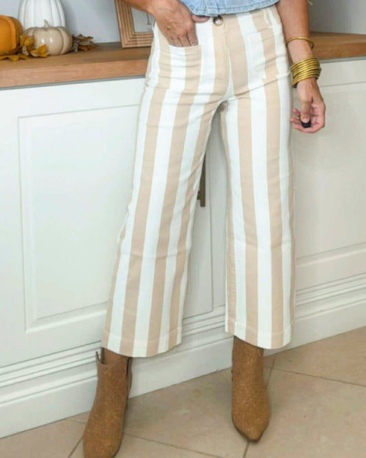 Brandy Super High Stripe Cropped Wide Leg Denim Jean | MICA *PREORDER