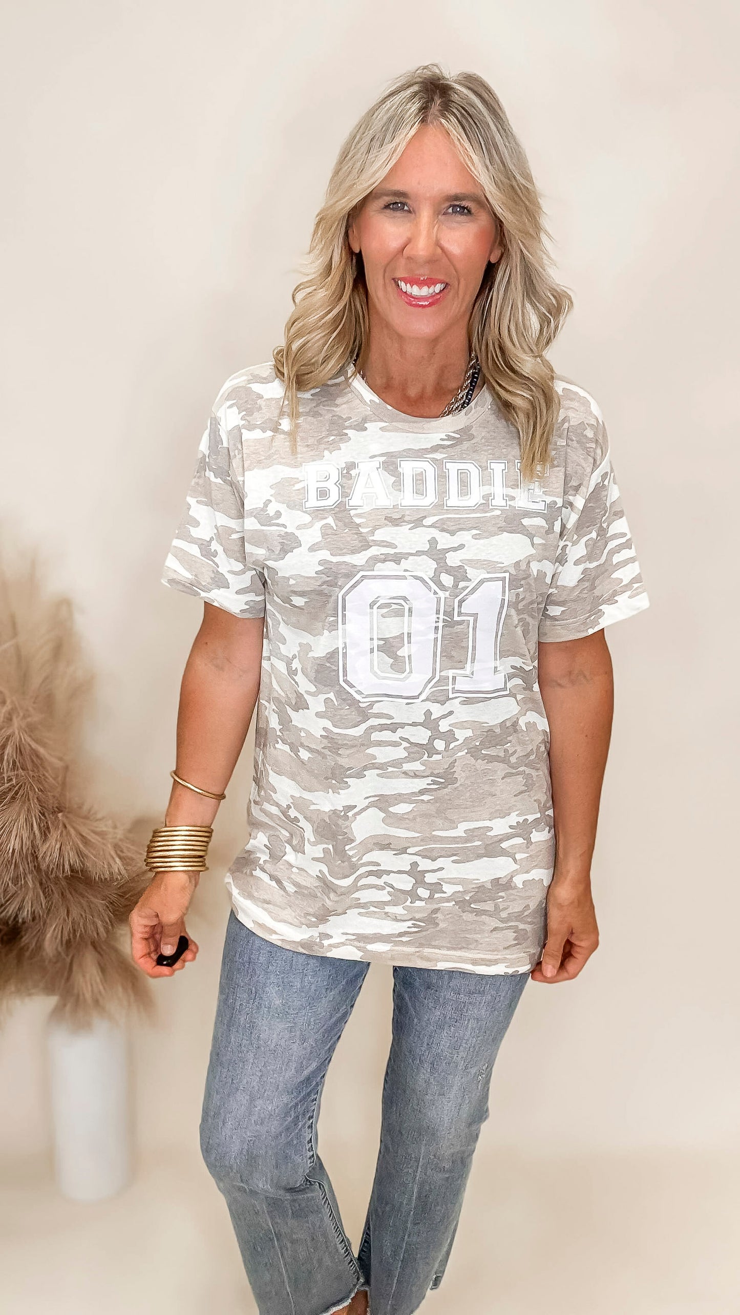 Baddie 01 Varsity Camo Graphic T-shirt