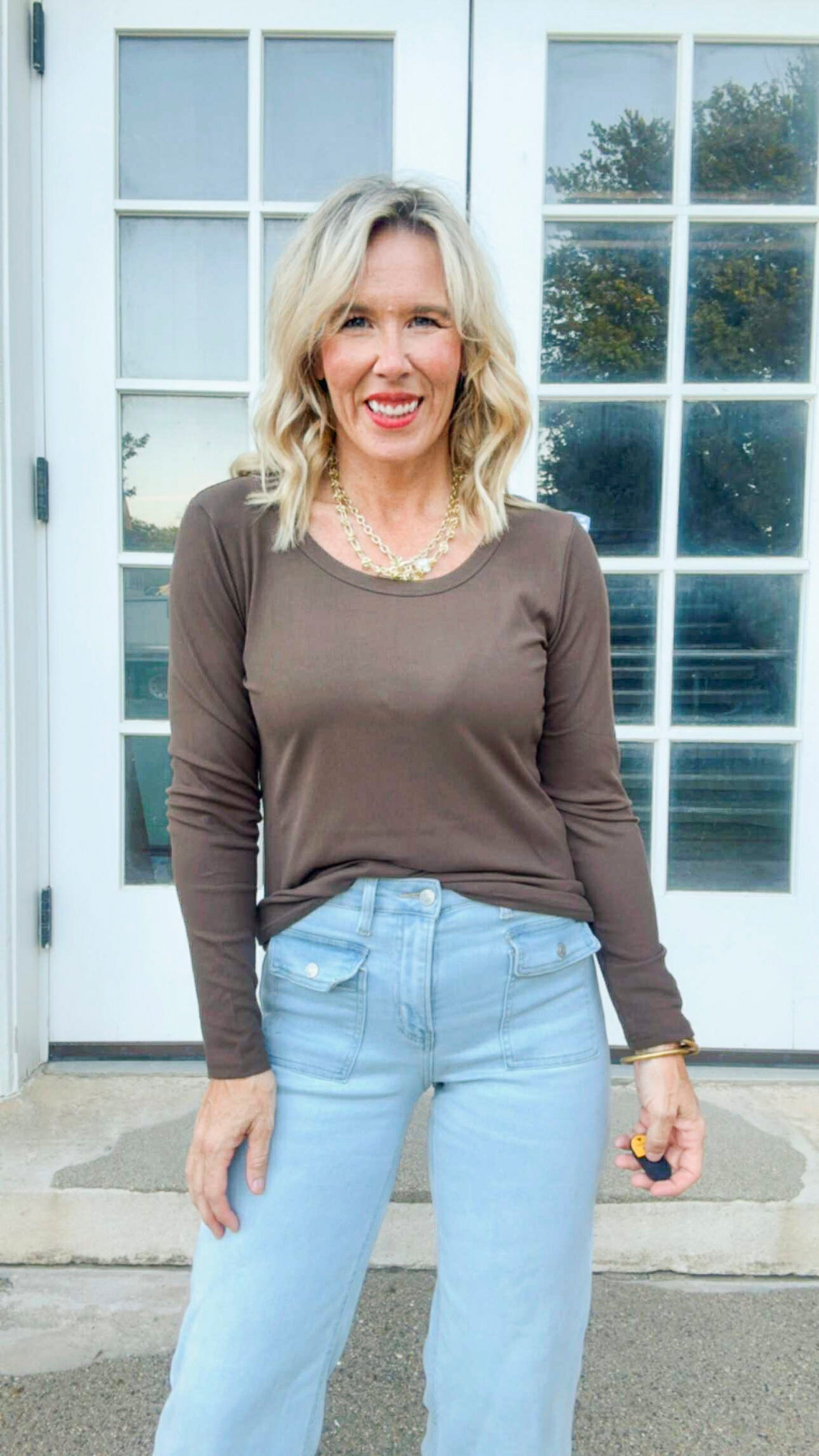 Dark Chocolate Hold Tight Scoop Neck Long Sleeve Top | SALTY WAVE **START SHIP DATE: OCT 28TH (DEAL)