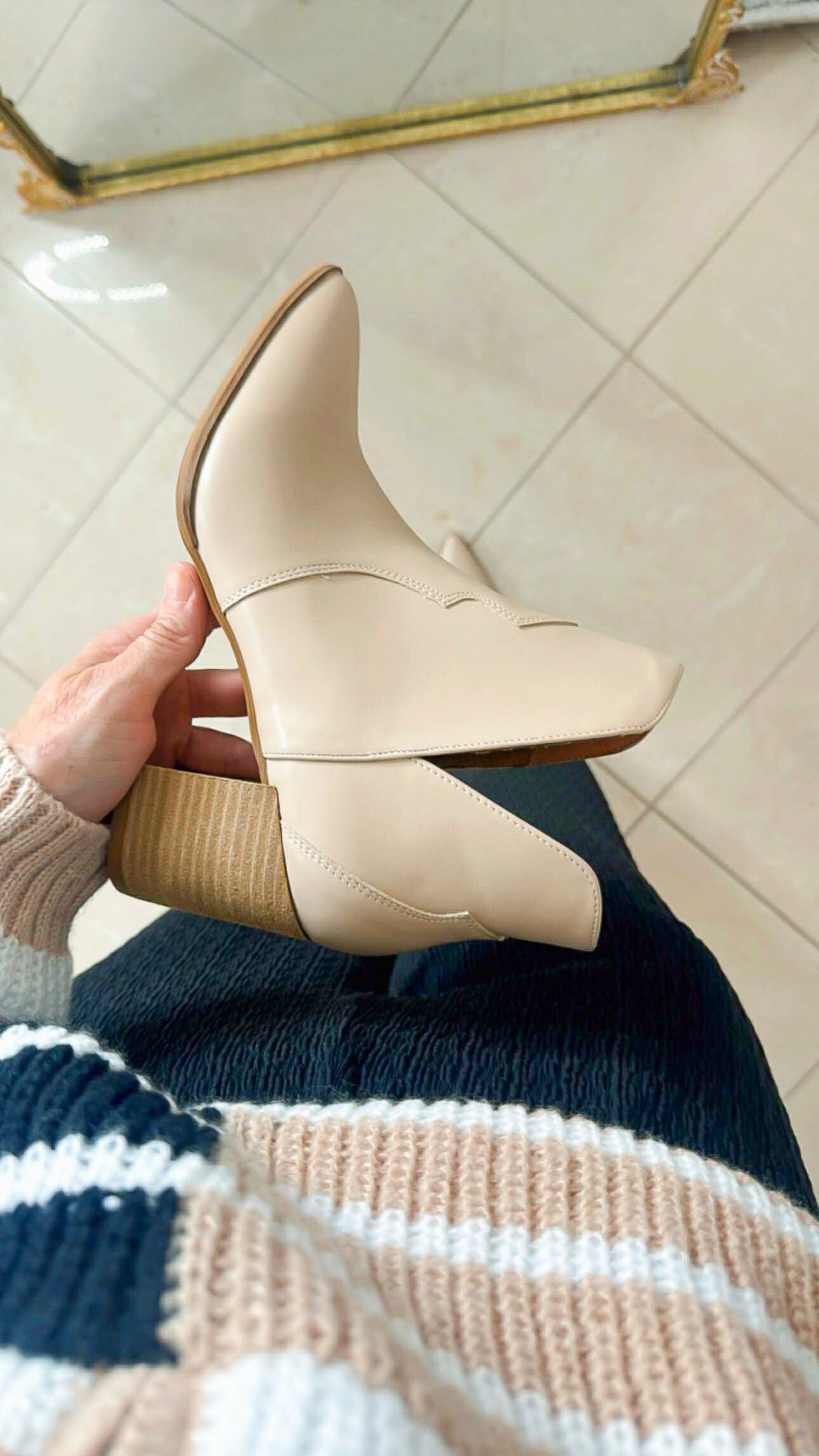 BROOKLYN Taupe Western Cutout Ankle Boot