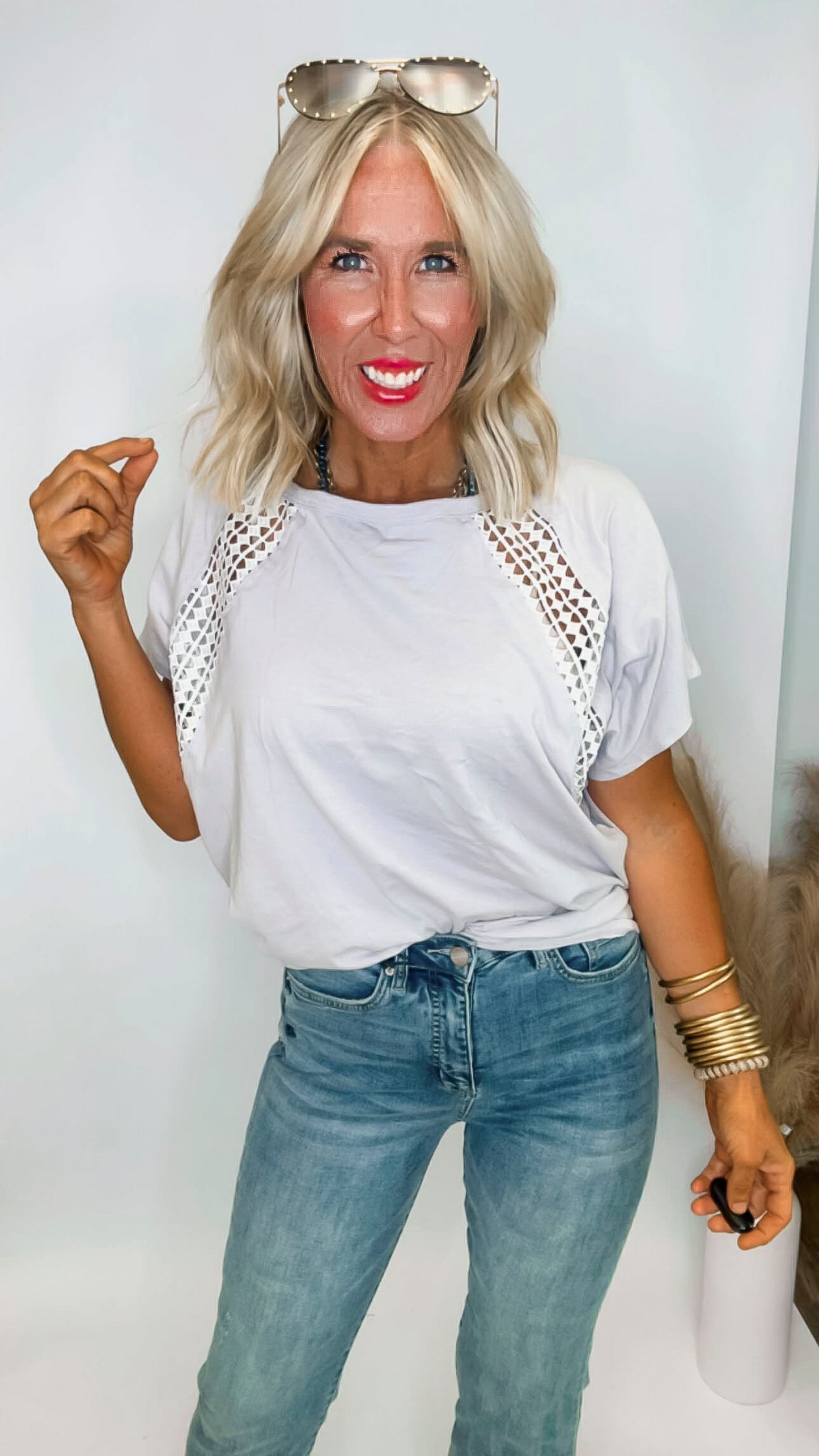 Cotton Span With Diamond Crochet Lace Detailed Top