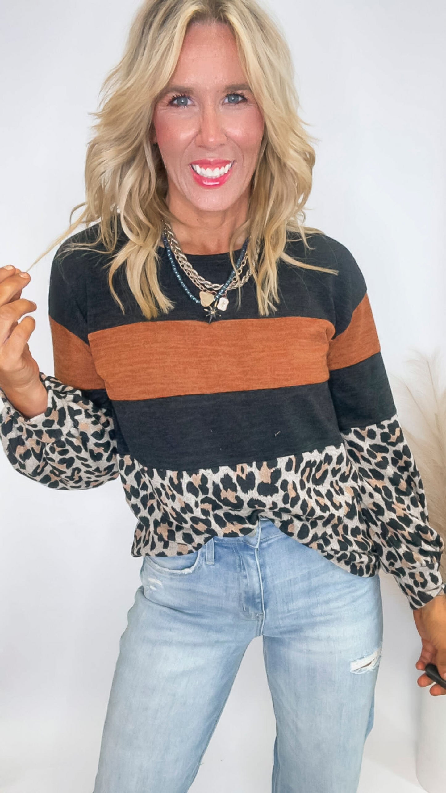 Leopard Sweater Colorblock Top