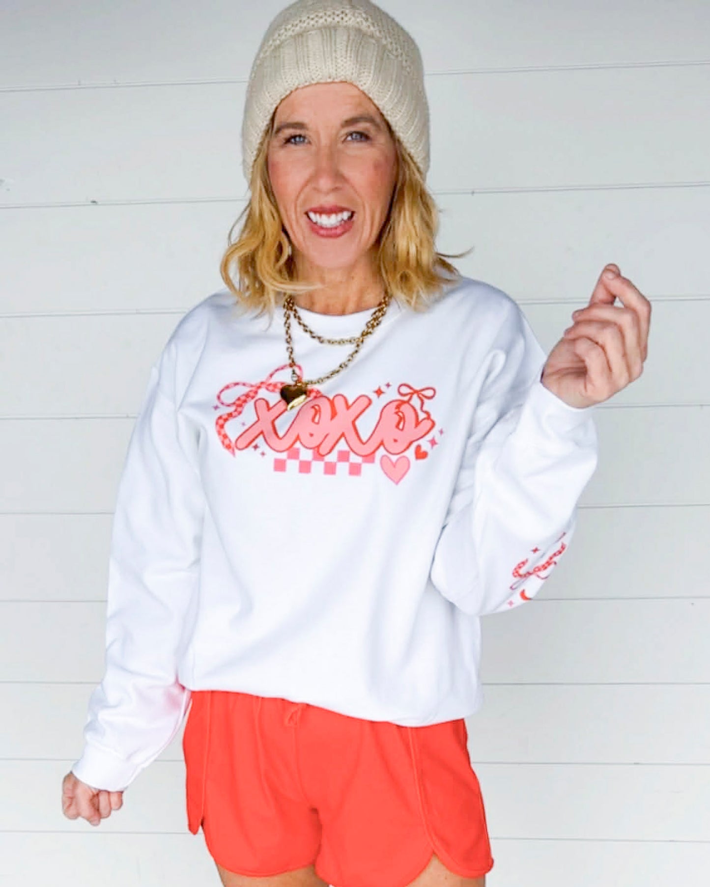 XOXO Heart On Your Sleeve Crewneck Graphic Sweatshirt