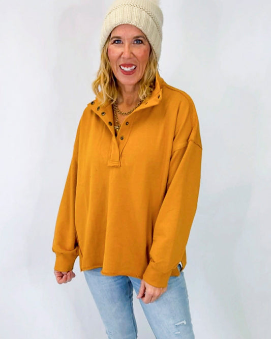 Funnel Neck Half Snap Button Sweatshirt