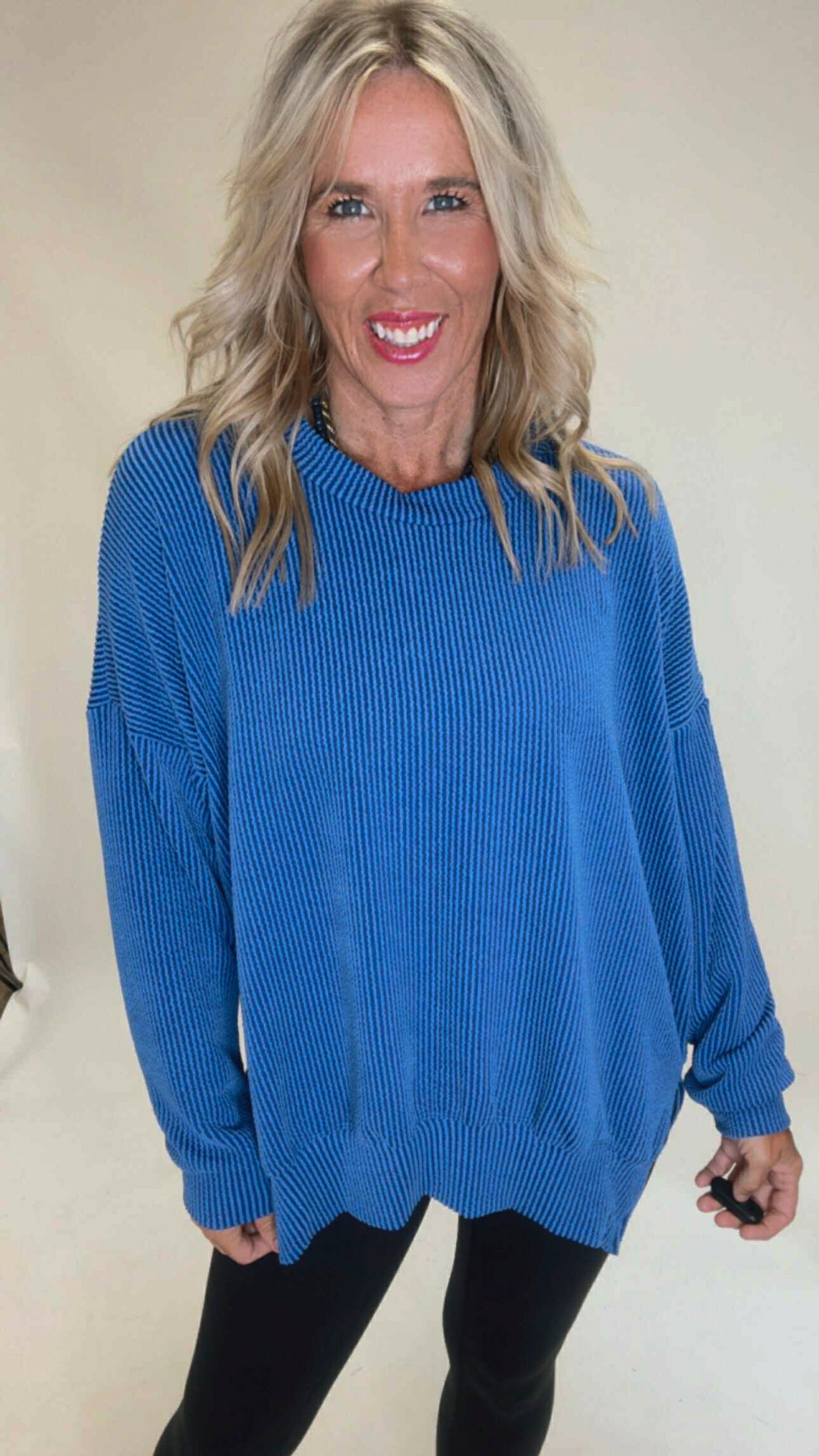 Sara's Steals & Deals: Wave Rib Oversized Sweatshirt With Side Slit (11 COLORS)