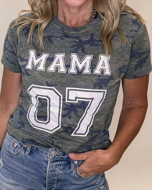 Mama 07 Varsity Camo Graphic T-shirt