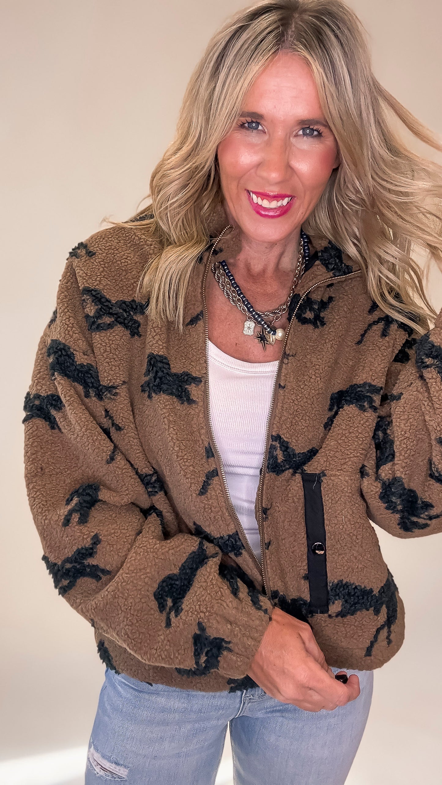 Wild Horses Sherpa Zip Up Jacket