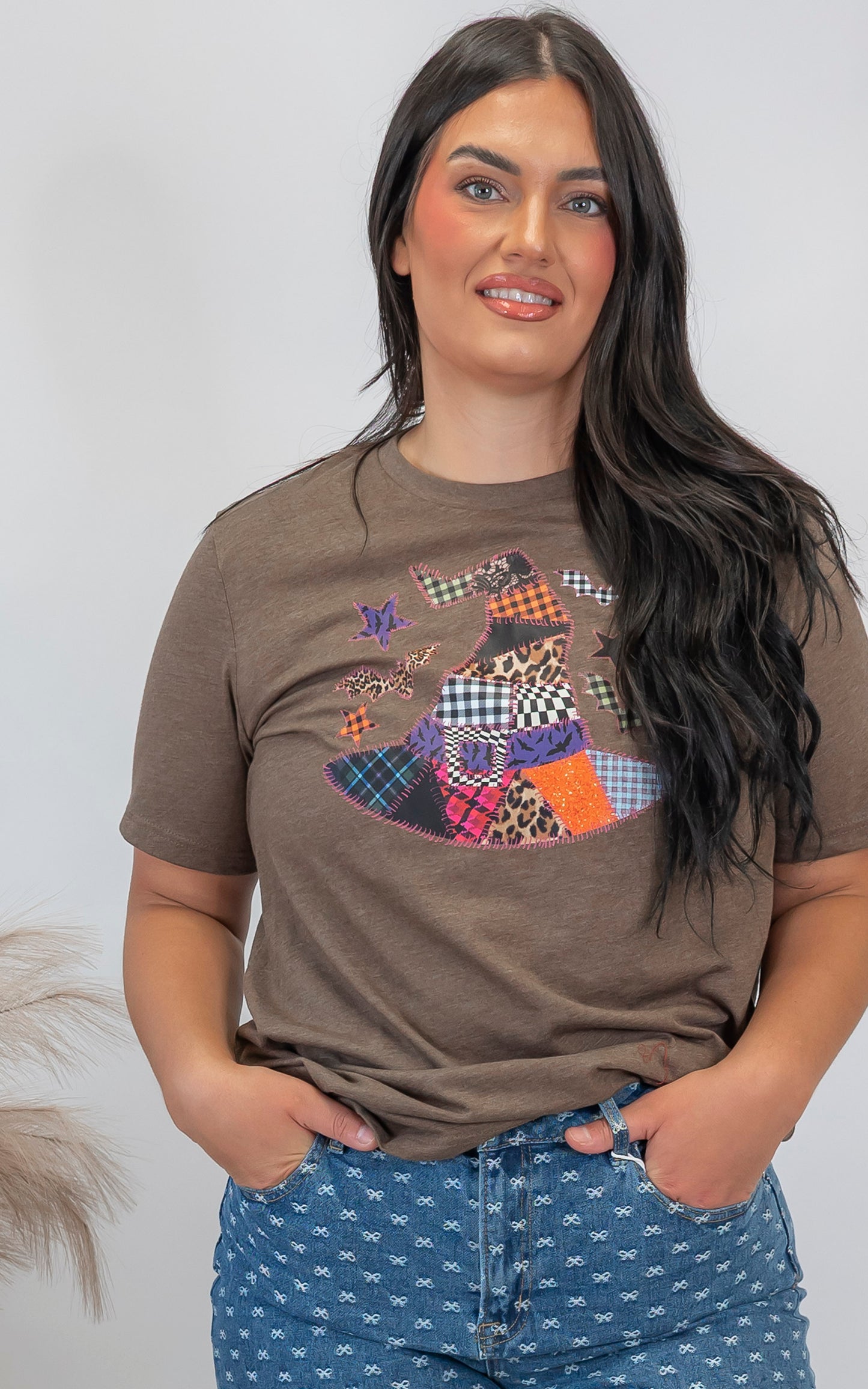 Haunted Patchwork Witch Graphic T-shirt