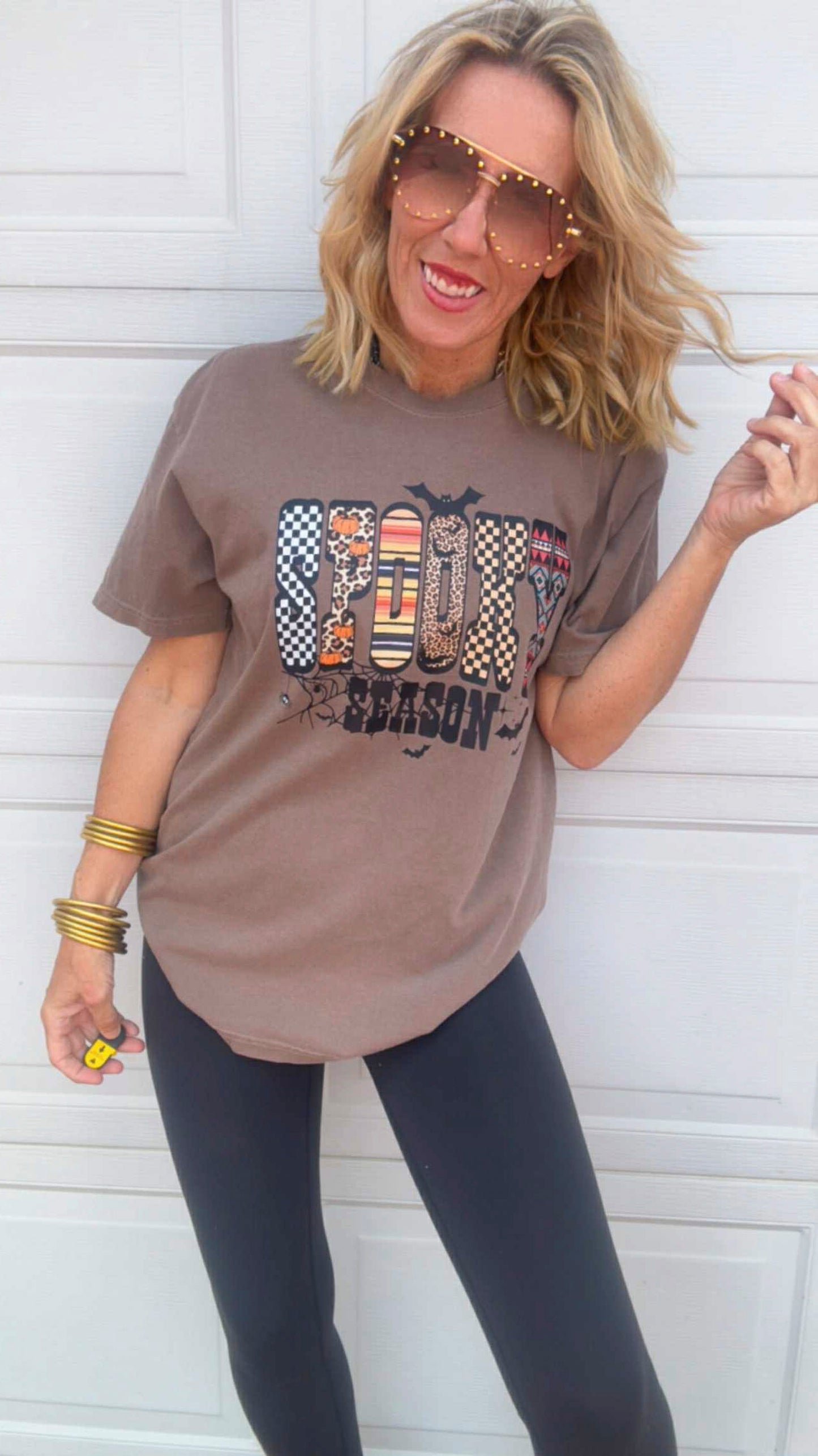 Patchwork Spooky Season Espresso Garment Graphic T-shirt