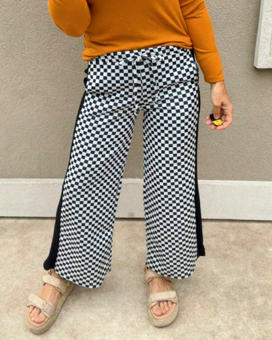 Black White Checkerboard Contrast Matching Pants