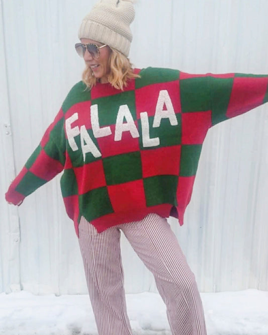Fa La La Checkered Christmas Sweater