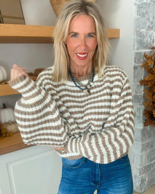 The Rory Taupe Striped Sweater