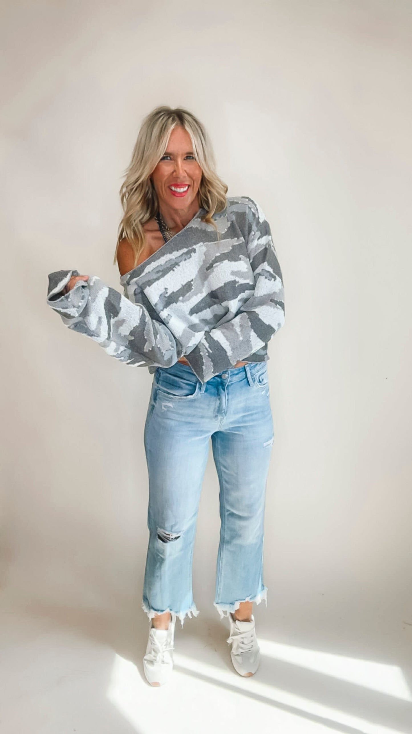 Camo Boat Neck Sweater