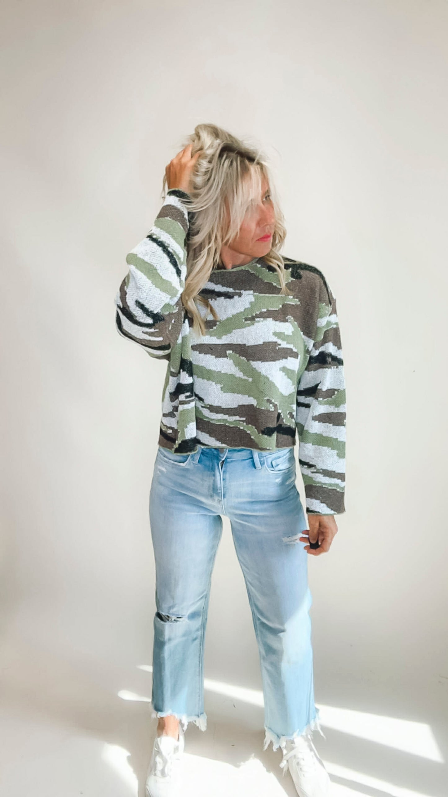 Camo Boat Neck Sweater