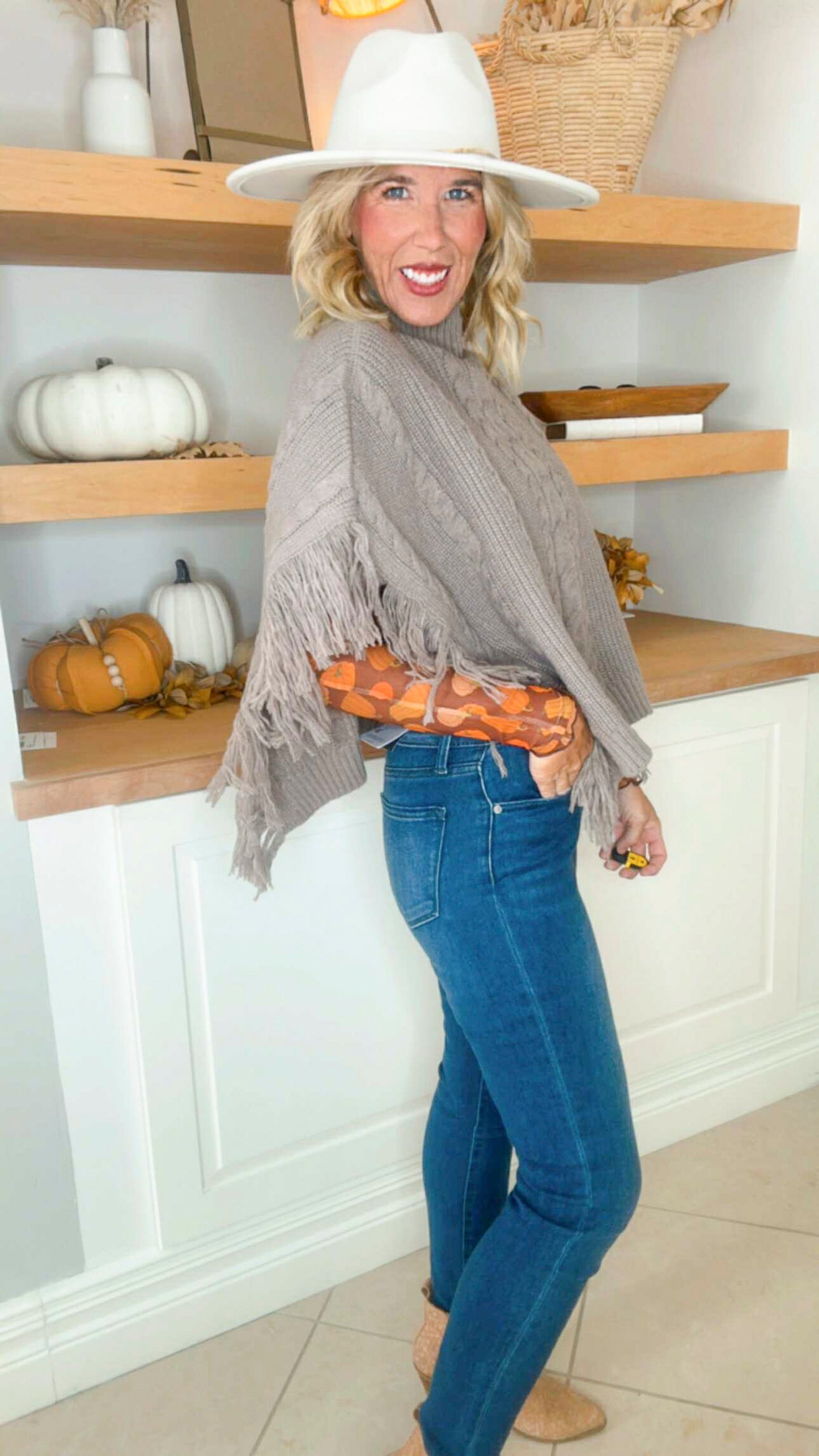 Cider - Crop Top Poncho With Tassel Trim