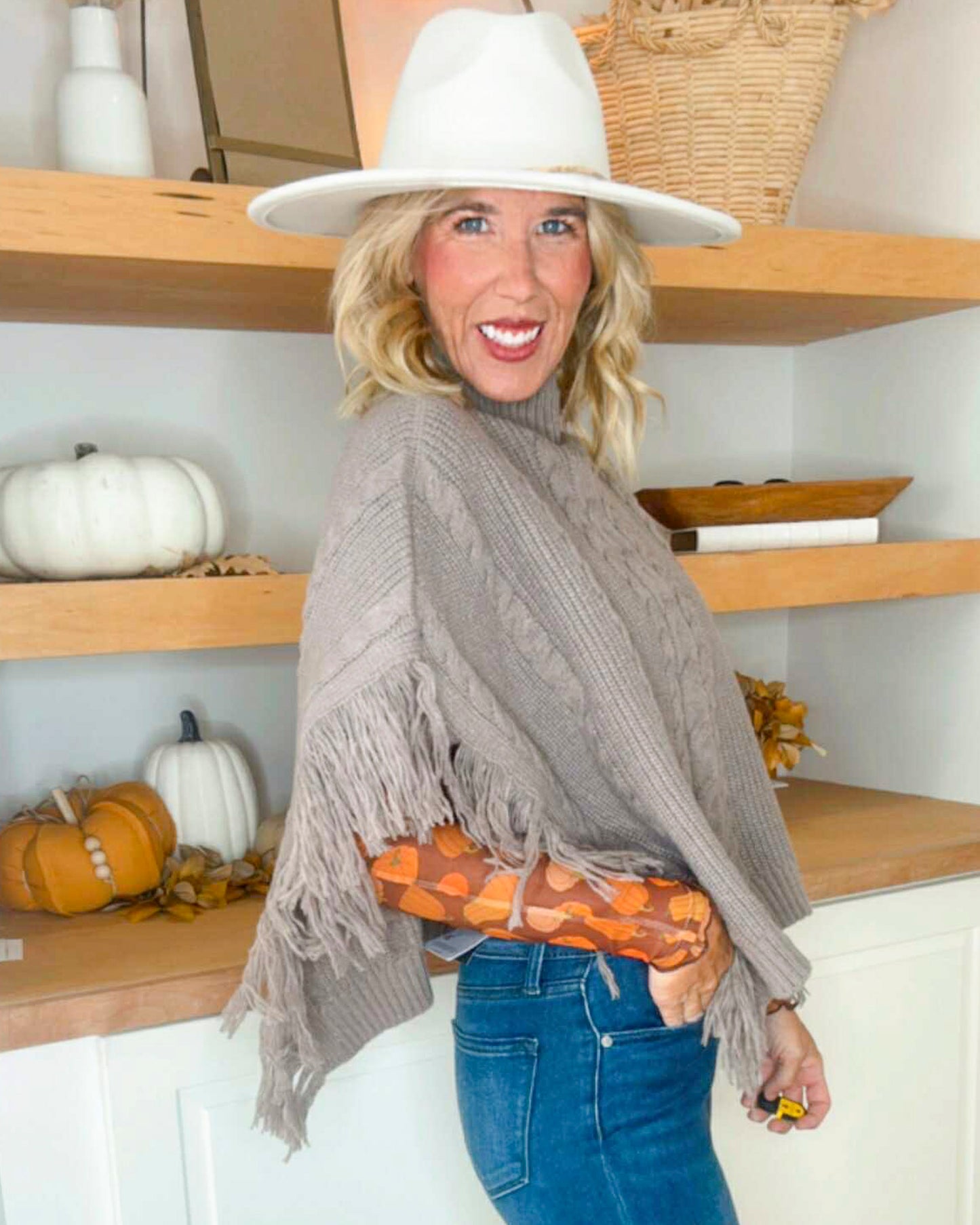 Cider - Crop Top Poncho With Tassel Trim