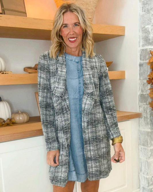 Black Open Front Midi Blazer