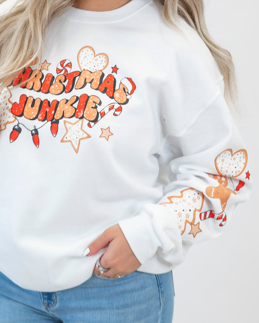 christmas junkie graphic sweatshirt on white background