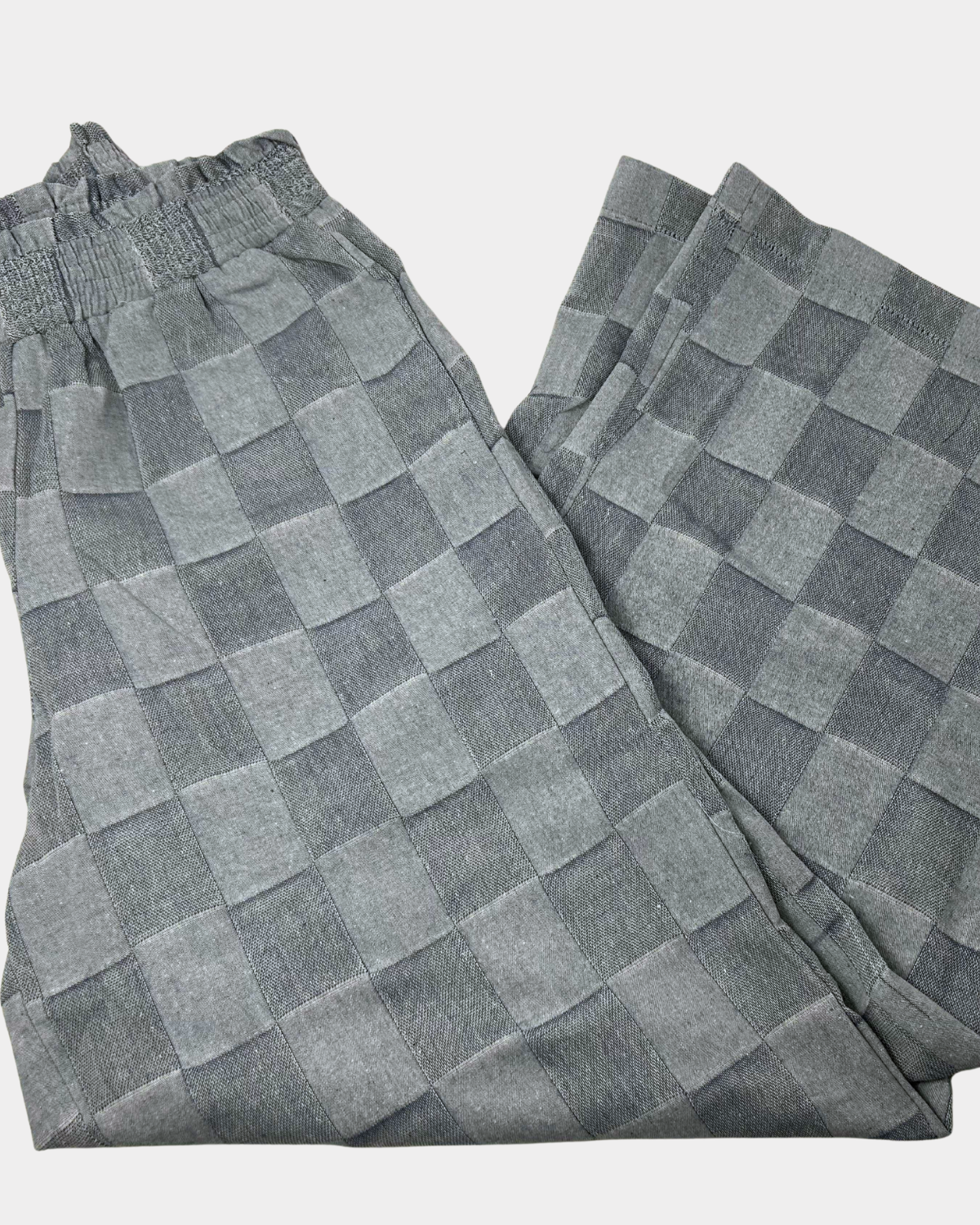 Heather Grey Checkerboard Wide Palazzo Pants