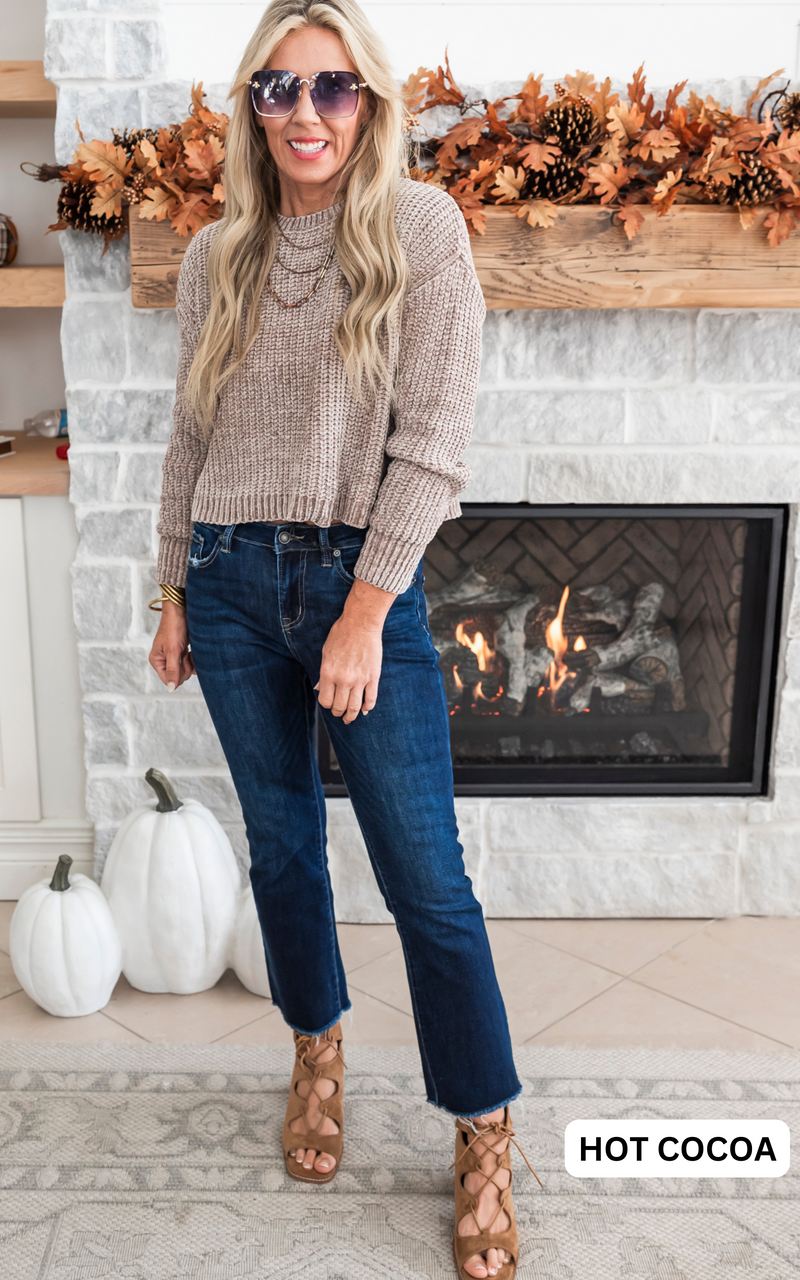 hot cocoa Chenille Cropped Sweater