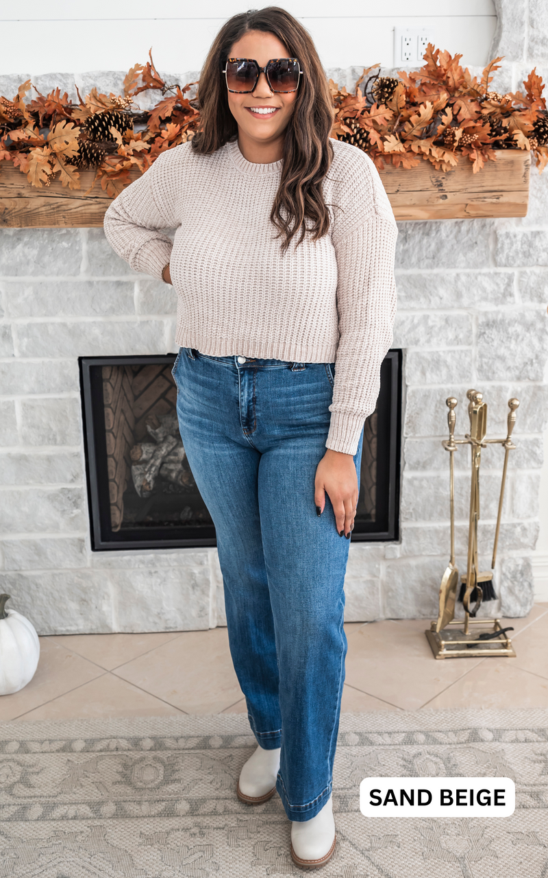 sand beige Chenille Cropped Sweater