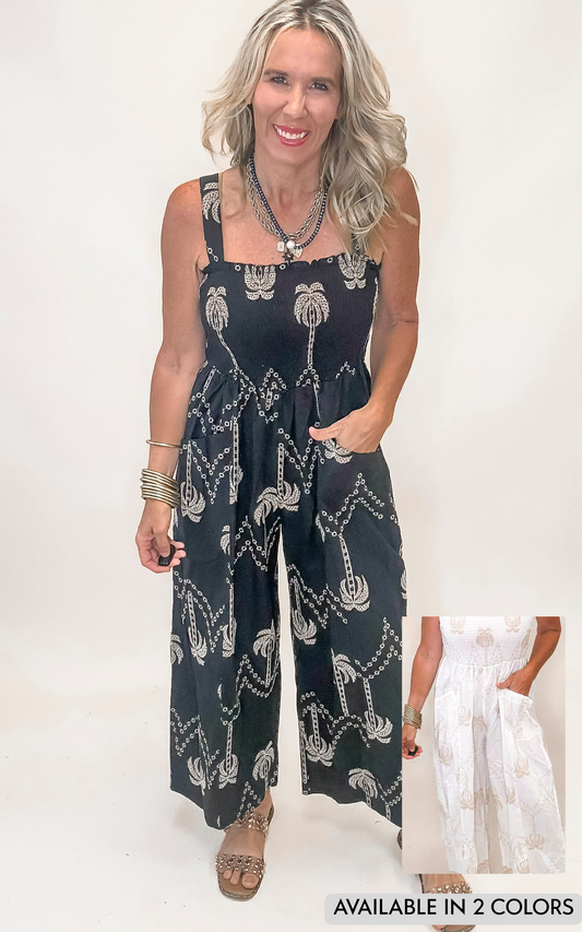 Boho Smocked Wide-Leg Jumpsuit