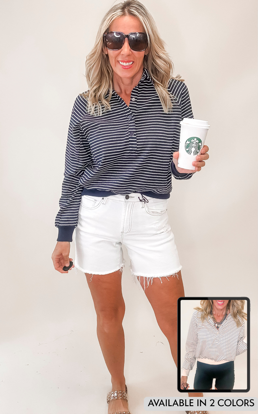 Henley Style Striped Sweatshirt - Final Sale