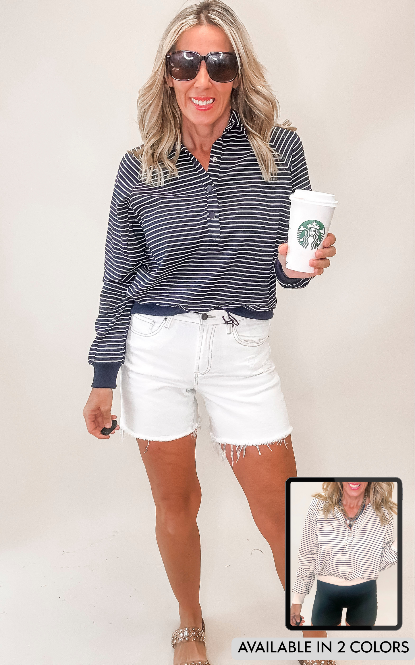 Henley Style Striped Sweatshirt