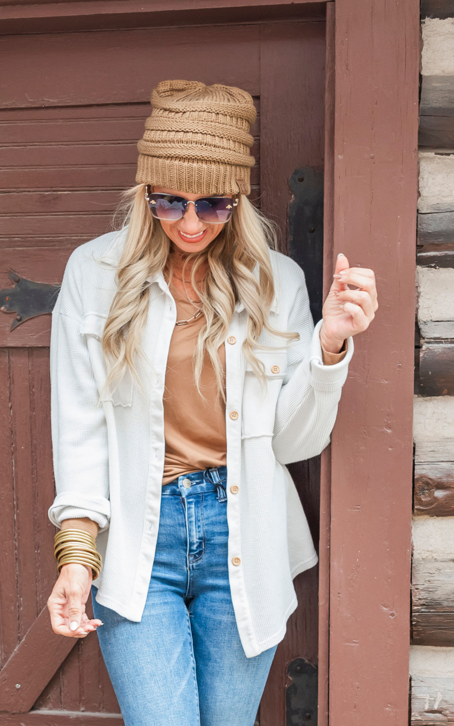 waffle knit button up top by salty wave