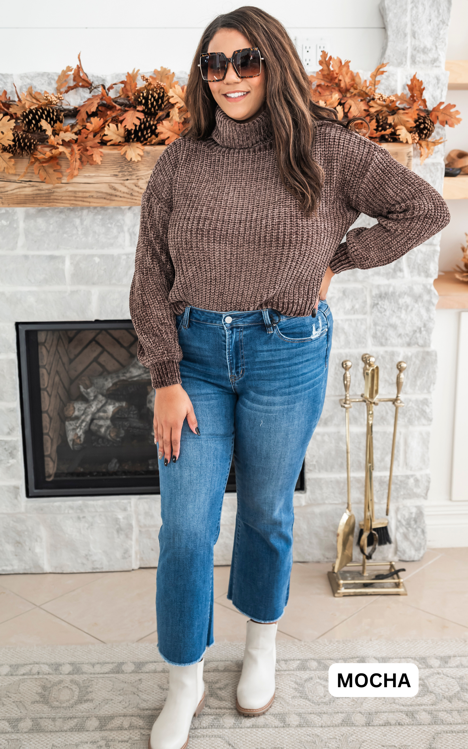 MOCHA Chenille Turtleneck Sweater