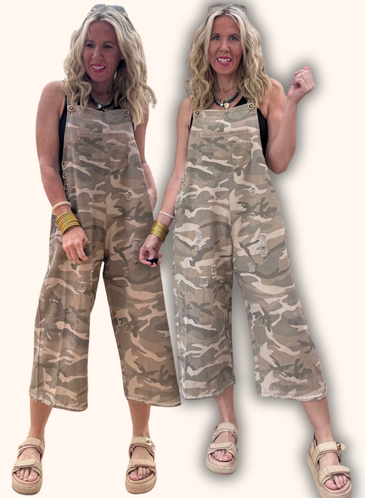 Ankle Length Camo Print Overalls**