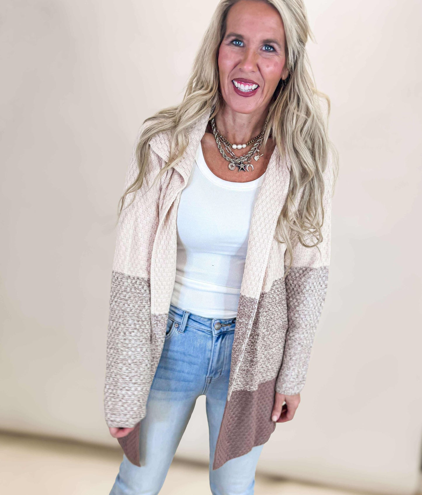 Waffle Knit Colorblock Cardigan - Final Sale