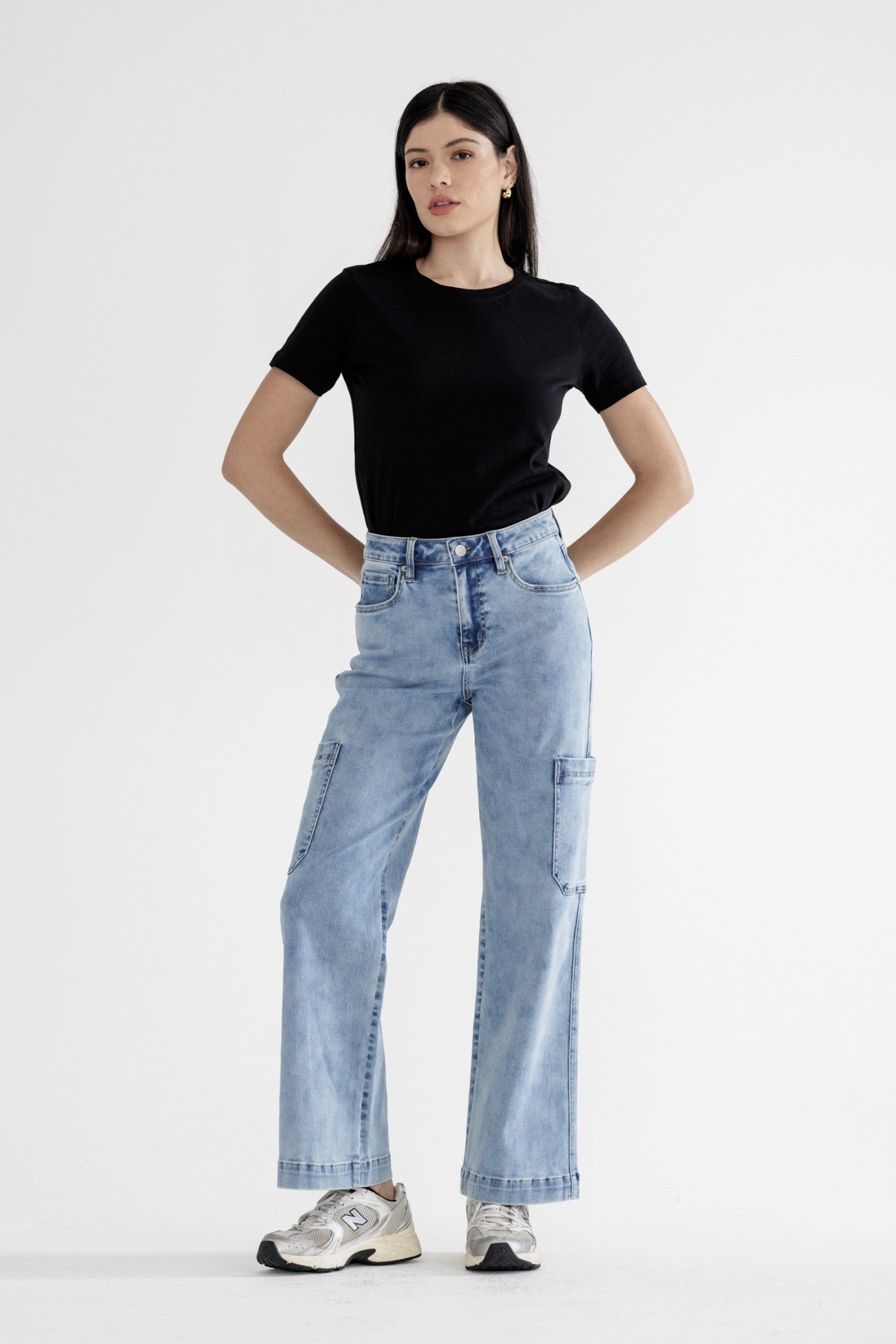 Maya Blue High Rise Wide Cargo Denim Jeans | MICA *30A SEPT PREORDER