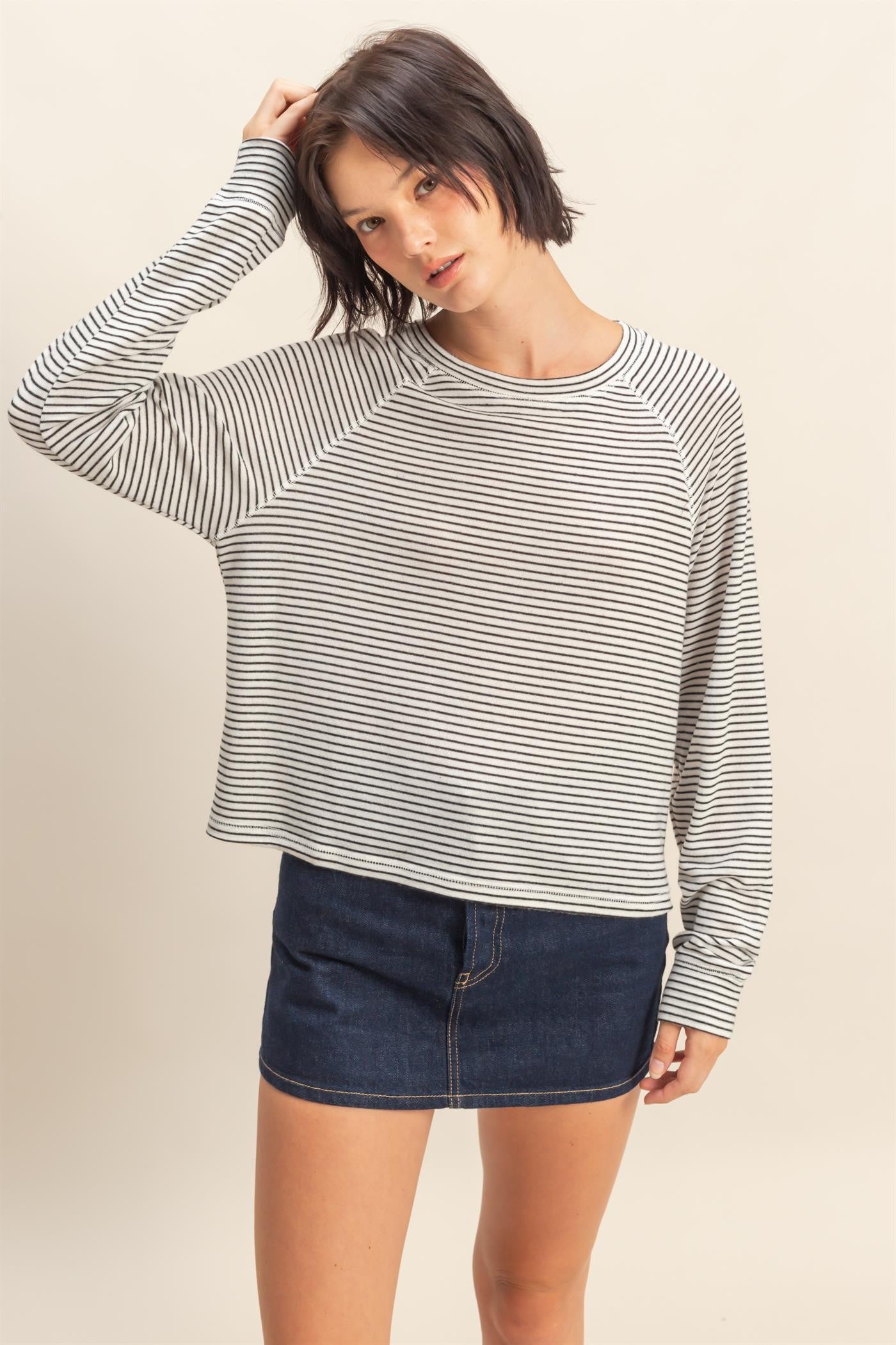 Striped Raglan Long Sleeve Top (3 COLORS) | HYFVE *LA LIVE PREORDER