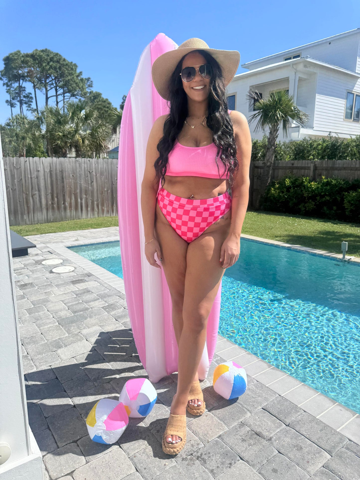 Pink CheckMate Beach Bikini Swimsuit | Salty Wave - Final Sale