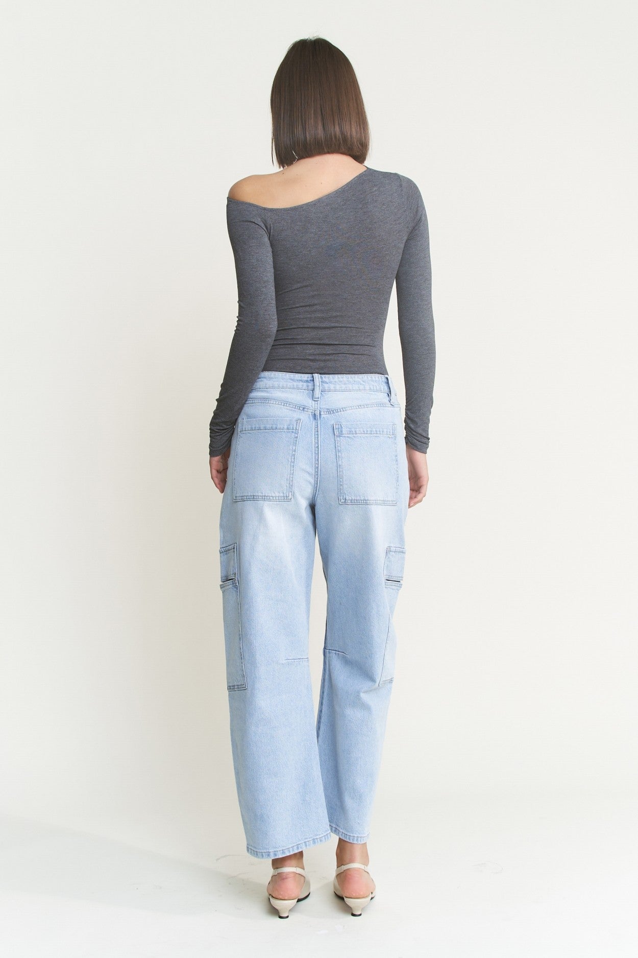 Super High Rise Barrel-leg With Cropped Cargo Denim Jeans | MICA *PREORDER