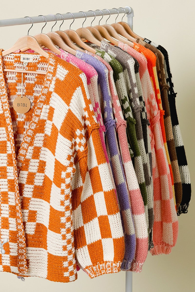 Mixed Check Pattern Loose Fit Chunky Cardigan (4 COLORS) | BIBI *LA LIVE PREORDER*