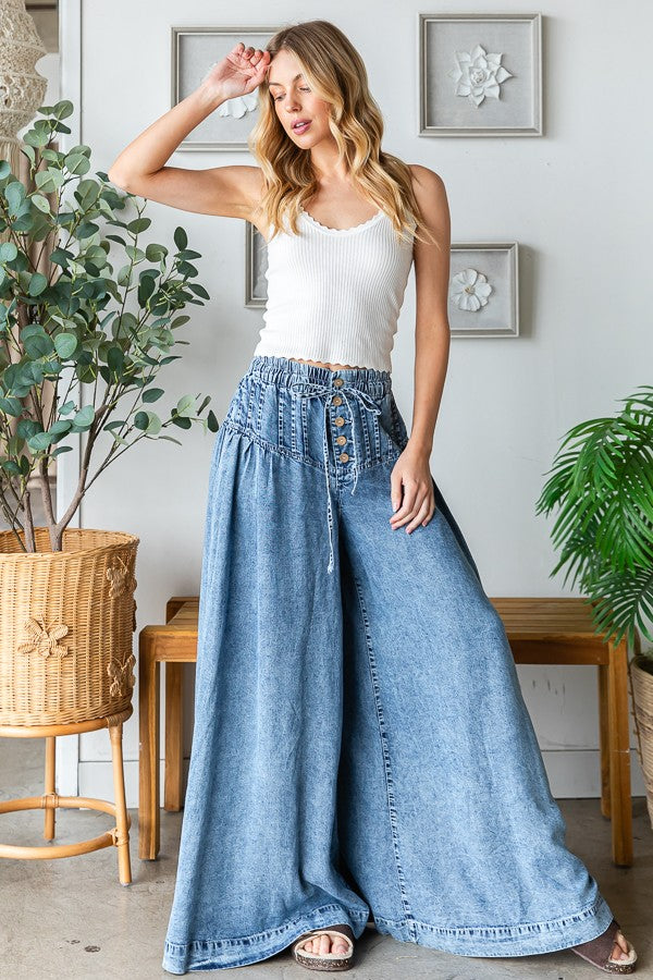 Washed Pintuck Wide Leg Pants | OLI & HALI -Final Sale