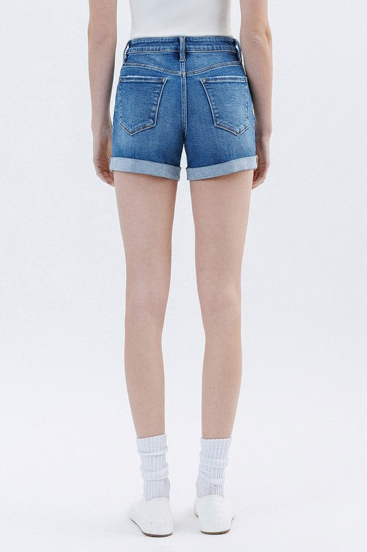 HIGH RISE DOUBLE CUFFED DENIM SHORTS | LOVERVET BY VERVET