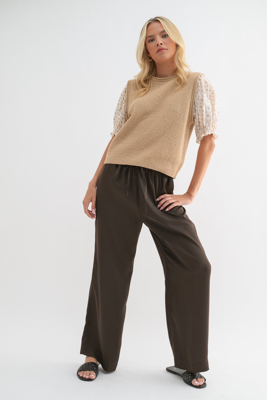 Twofer Floral Sleeve Sweater Blouse - Final Sale