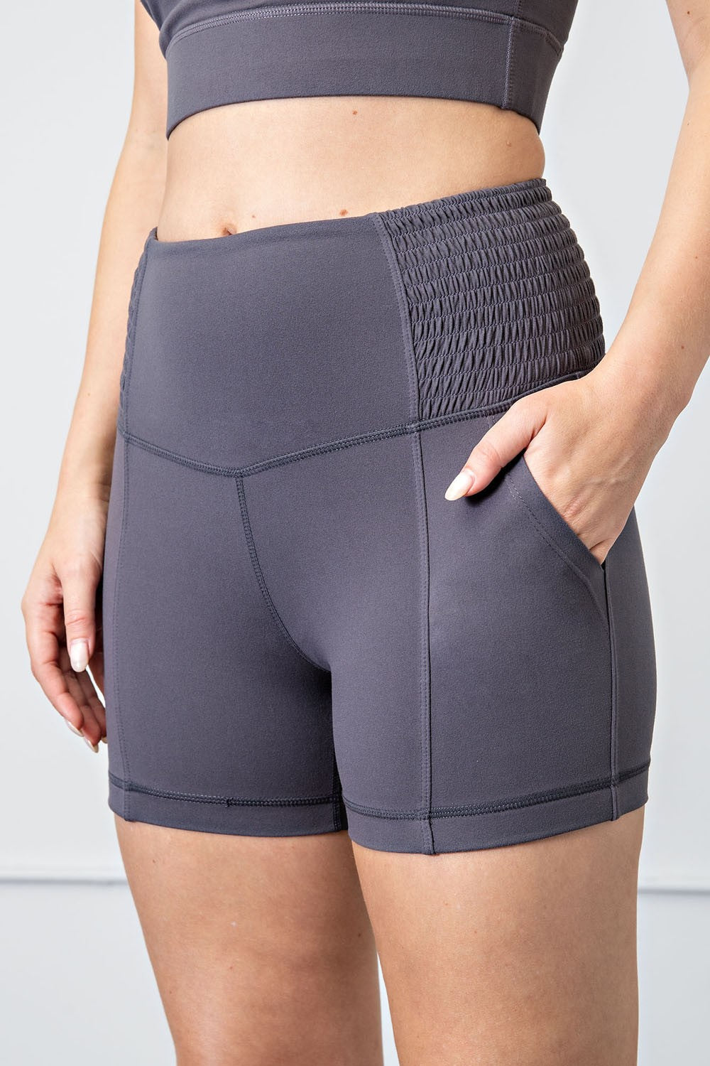 4 Inch Biker Shorts w/ Side Smocking Waist Band | Rae Mode