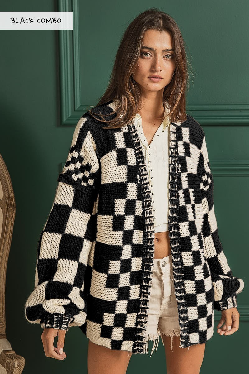 Mixed Check Pattern Loose Fit Chunky Cardigan (4 COLORS) | BIBI *LA LIVE PREORDER*