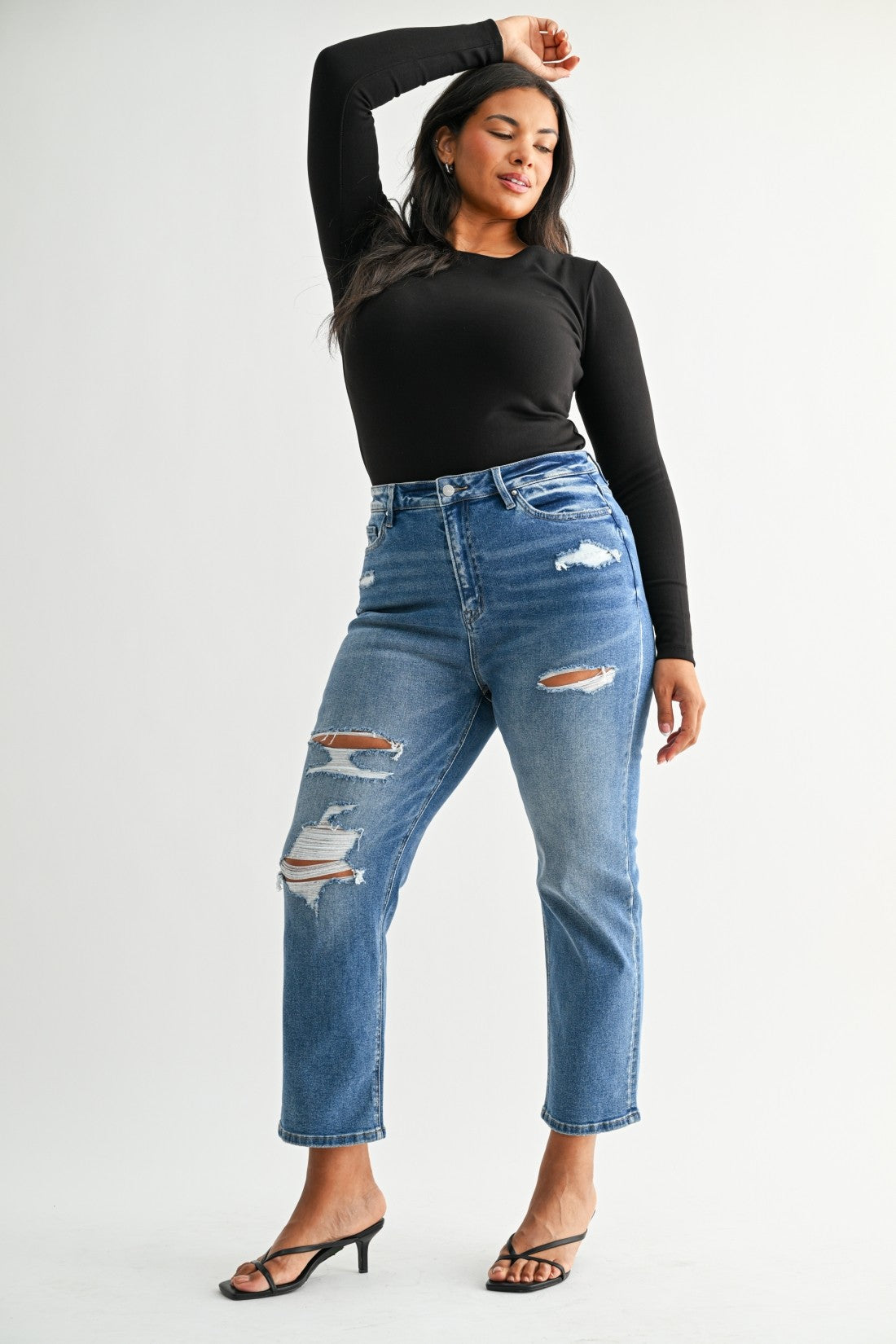 Vintage Blue Super High Straight Crop Denim Jean | MICA *PREORDER