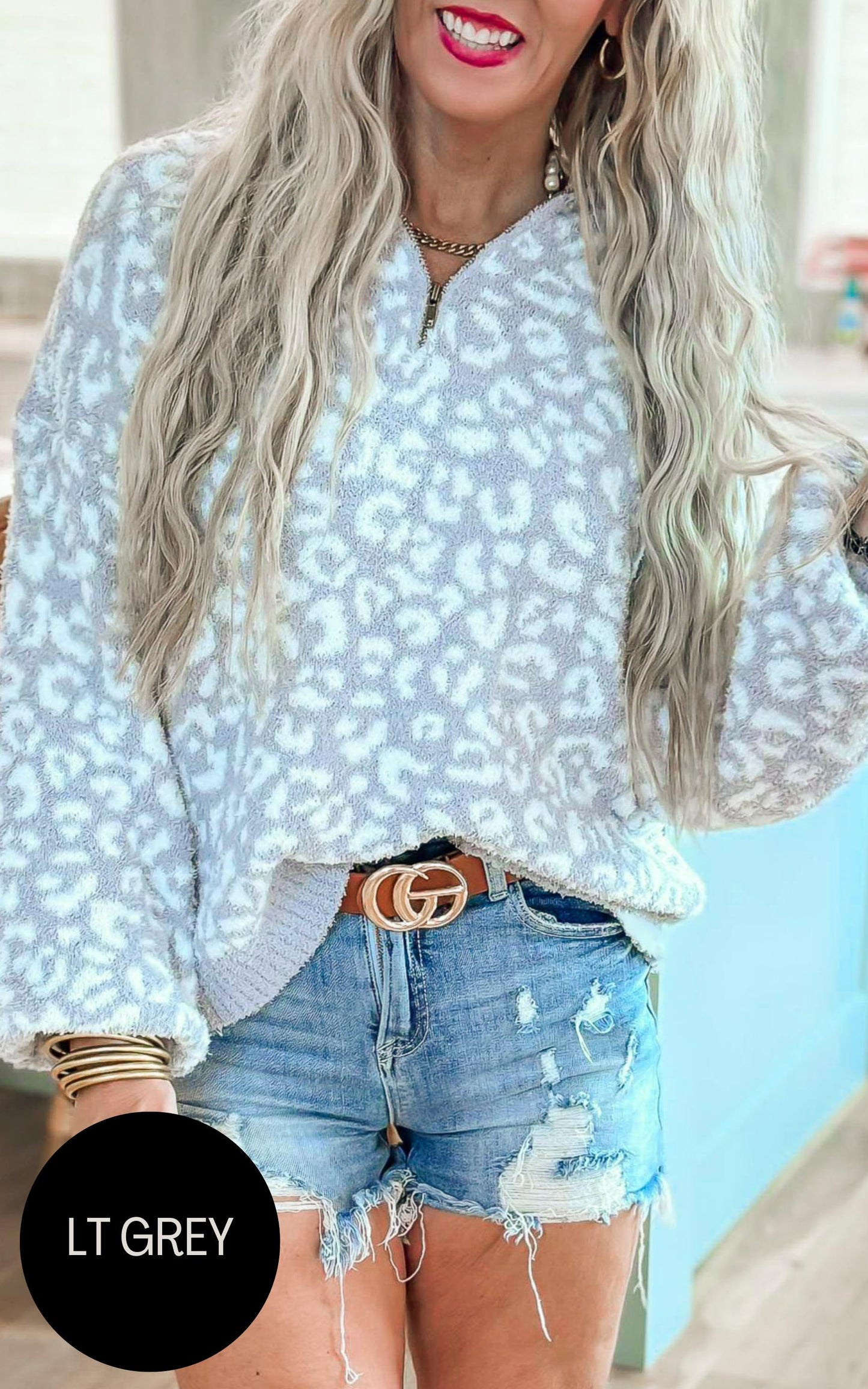 Cheetah 1/2 Mock Neck Dreamer Pullover | Salty Wave (3 COLORS)