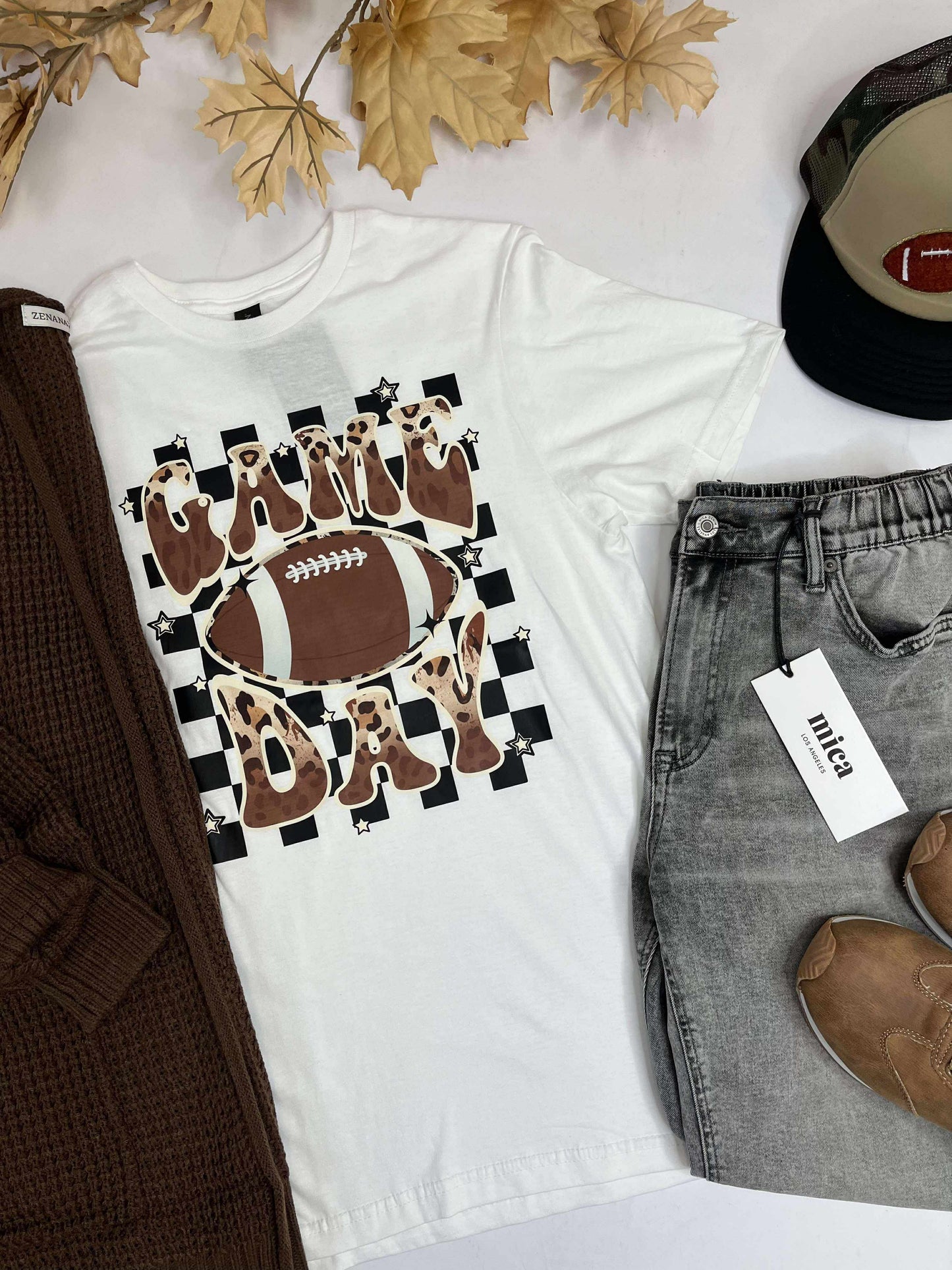 Leopard Game Day Football Checked Graphic T-shirt