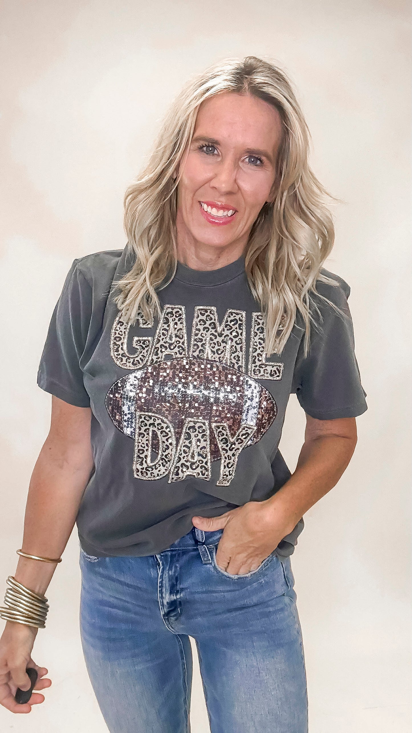 Leopard Sparkles Game Day Football Garment Graphic T-shirt