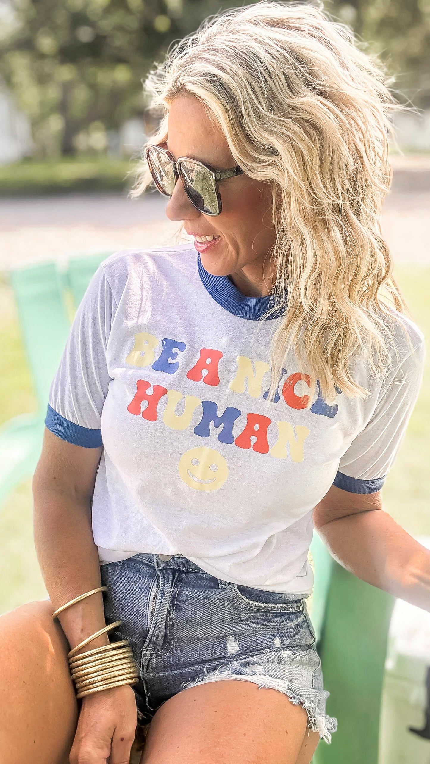 Be a Nice Human Ringer Graphic T-shirt