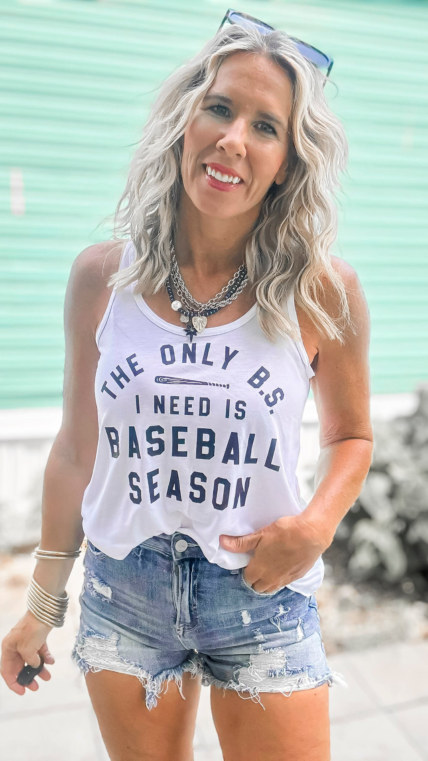 The Only BS I Need is Baseball Season Graphic Racerback Tank Top