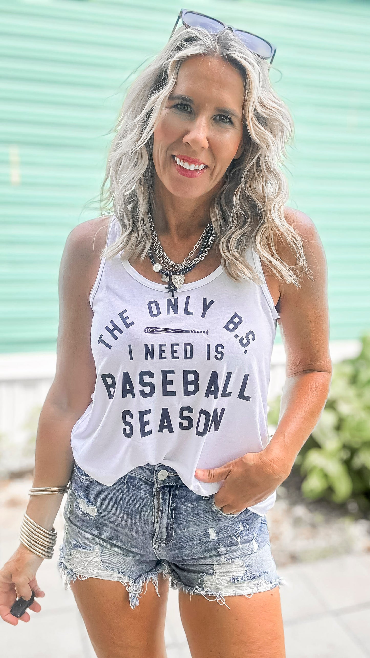 The Only BS I Need is Baseball Season Graphic Racerback Tank Top